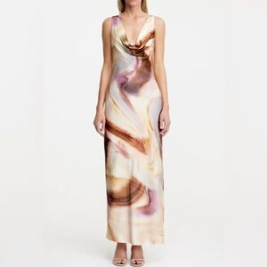 Significant Other Lacey Abstract Print Satin Maxi Dress Copper Watercolor 12